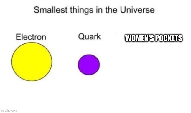 Smallest things in the universe | WOMEN'S POCKETS | image tagged in smallest things in the universe | made w/ Imgflip meme maker