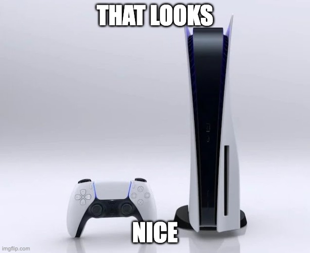 the ps5 looks nice | THAT LOOKS; NICE | image tagged in ps5 | made w/ Imgflip meme maker