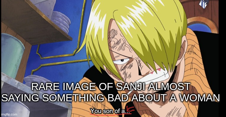 sus amogus | RARE IMAGE OF SANJI ALMOST SAYING SOMETHING BAD ABOUT A WOMAN | image tagged in you have been eternally cursed for reading the tags | made w/ Imgflip meme maker