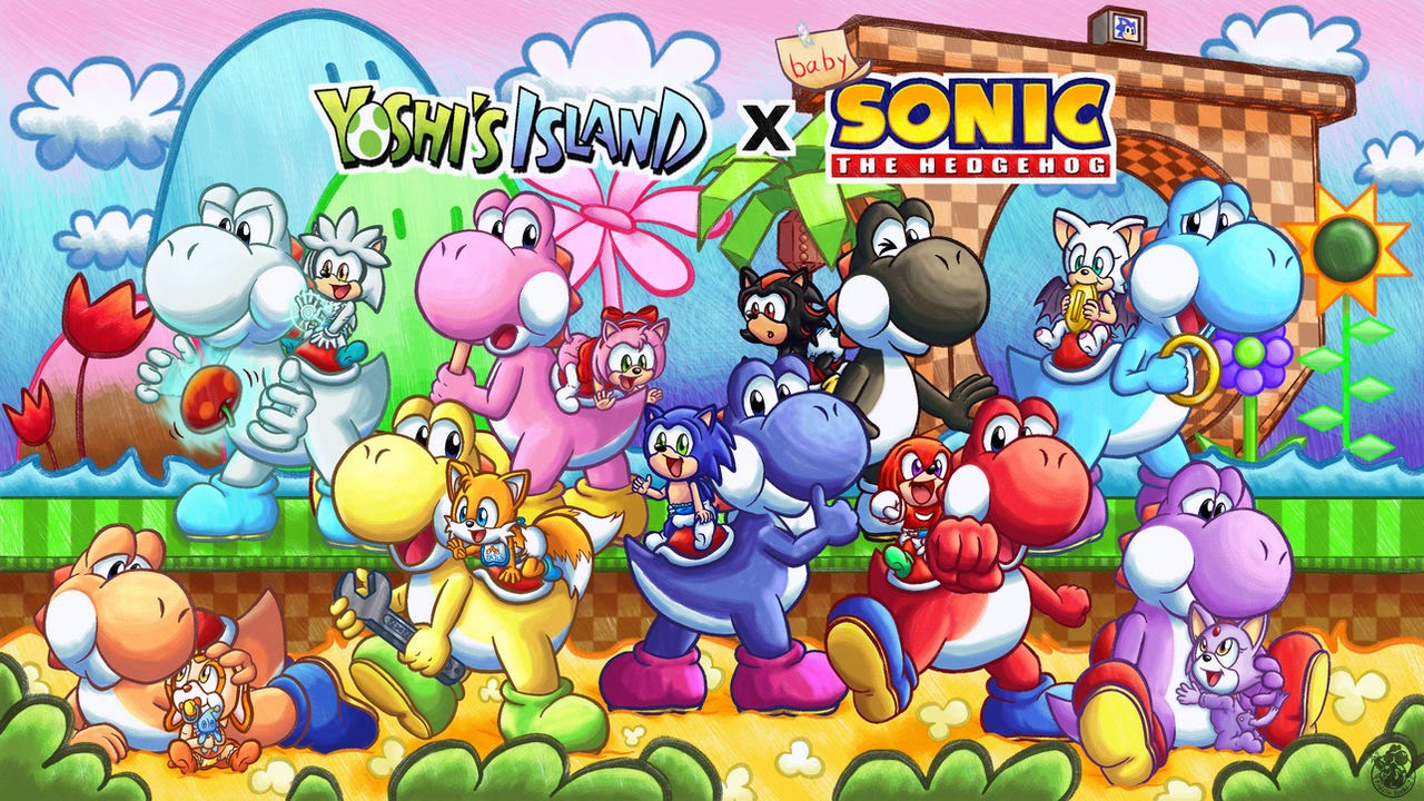 High Quality Yoshi's Island × baby Sonic the Hedgehog Poster by Music-Yoshi-Z Blank Meme Template