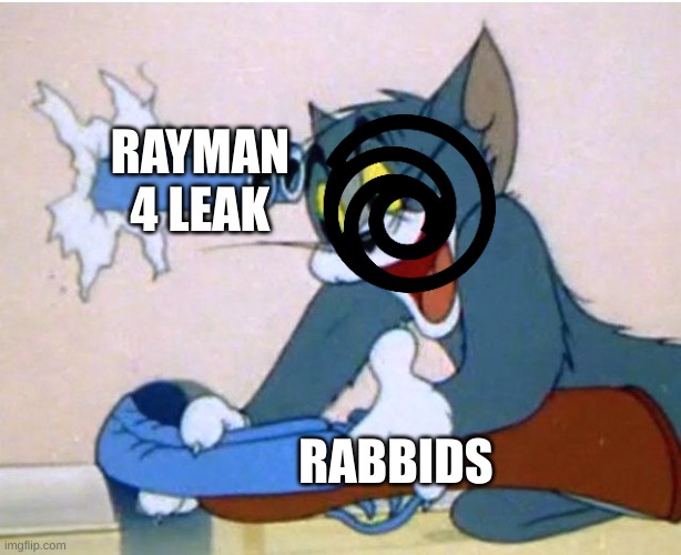 rayman 4 leak in nutshell | RAYMAN 4 LEAK; RABBIDS | image tagged in tom and jerry | made w/ Imgflip meme maker