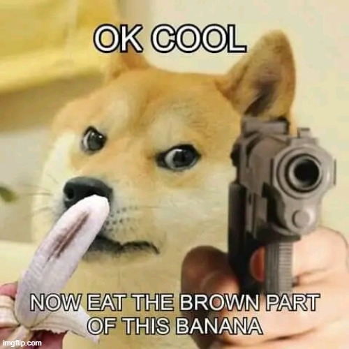 Noooo please don't do it doge | image tagged in doge,banana,repost,memes,funny,brown | made w/ Imgflip meme maker
