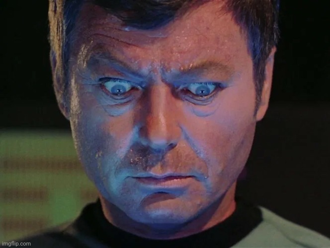 Star Trek McCoy wide eyes looking down | image tagged in star trek mccoy wide eyes looking down | made w/ Imgflip meme maker
