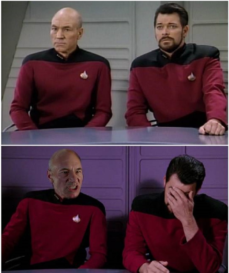 High Quality PICARD AND RIKER 4 PANEL, PICARD ANGRY Blank Meme Template