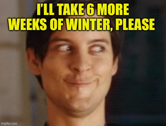 Spiderman Peter Parker Meme | I’LL TAKE 6 MORE WEEKS OF WINTER, PLEASE | image tagged in memes,spiderman peter parker | made w/ Imgflip meme maker