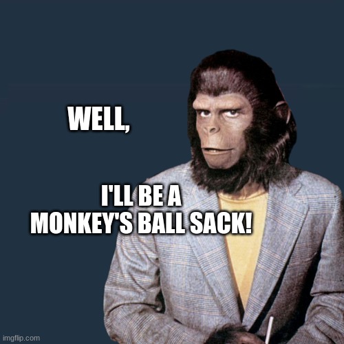 That Uncle | WELL, I'LL BE A MONKEY'S BALL SACK! | image tagged in roddy mcdowell planet,uncle,where monkey,planet of the apes,balls,hairy | made w/ Imgflip meme maker