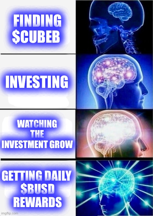CubeBaseToken | FINDING
 $CUBEB; INVESTING; WATCHING THE
INVESTMENT GROW; GETTING DAILY 
$BUSD
REWARDS | image tagged in cryptocurrency | made w/ Imgflip meme maker