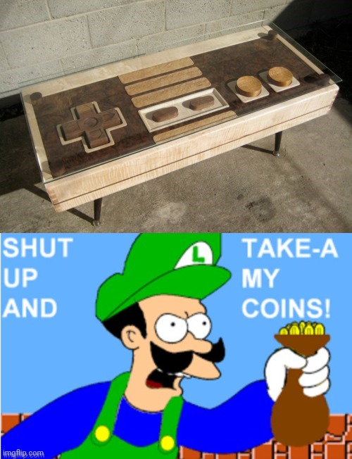 Giant Nintendo controller bench | image tagged in luigi shut up and take-a my coins,nintendo,gaming,bench,controller,memes | made w/ Imgflip meme maker