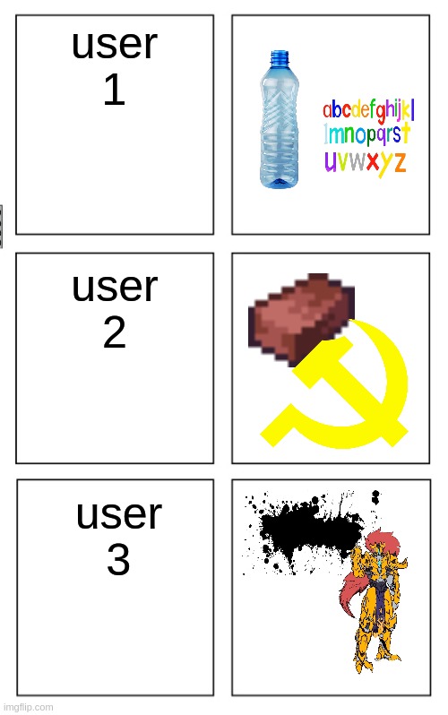 impossible user guessing: word association edition | user 1; user 2; user 3 | image tagged in 6 panels | made w/ Imgflip meme maker