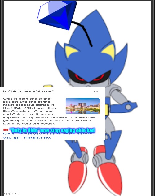 Suck | “OnLy In OhIo” now stop saying ohio bad | image tagged in metal sonic doll holding sign | made w/ Imgflip meme maker