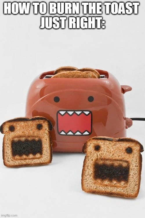 MAKE LITTLE MONSTERS | HOW TO BURN THE TOAST 
JUST RIGHT: | image tagged in toast,toaster | made w/ Imgflip meme maker