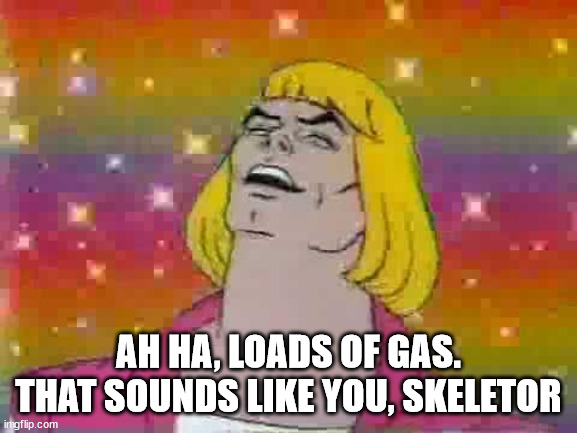 He man | AH HA, LOADS OF GAS.
THAT SOUNDS LIKE YOU, SKELETOR | image tagged in he man | made w/ Imgflip meme maker