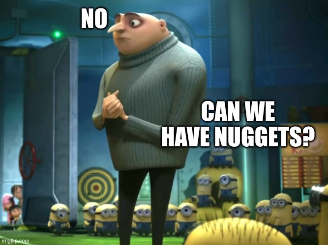 In terms of money, we have no money | NO; CAN WE HAVE NUGGETS? | image tagged in in terms of money we have no money | made w/ Imgflip meme maker