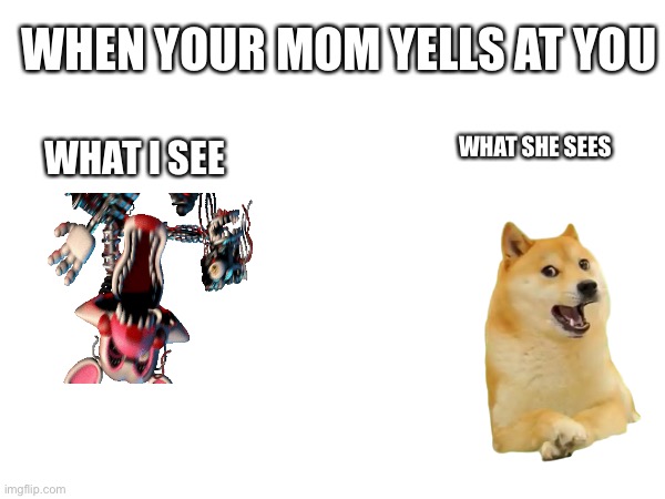 WHEN YOUR MOM YELLS AT YOU; WHAT SHE SEES; WHAT I SEE | made w/ Imgflip meme maker