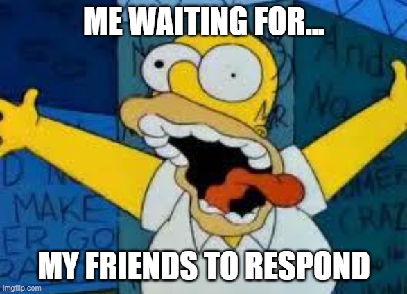 Homer Going Crazy | ME WAITING FOR... MY FRIENDS TO RESPOND | image tagged in homer going crazy | made w/ Imgflip meme maker