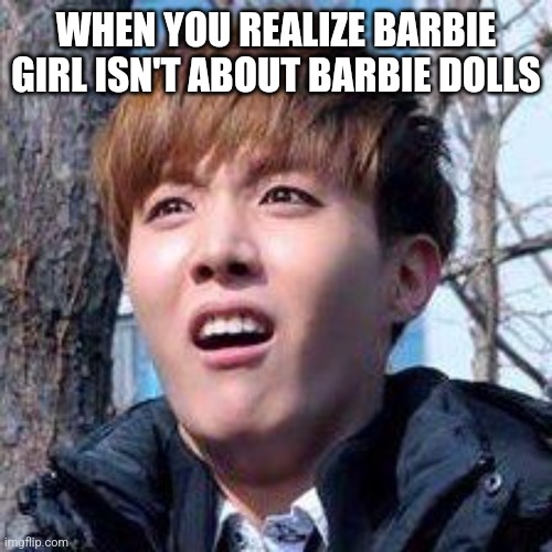 Don't watch it w/ lyrics ? | WHEN YOU REALIZE BARBIE GIRL ISN'T ABOUT BARBIE DOLLS | image tagged in when you realize you messed up | made w/ Imgflip meme maker