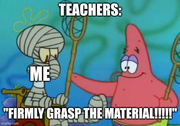 When you do grasp the material in class | TEACHERS:; ME; "FIRMLY GRASP THE MATERIAL!!!!!" | image tagged in firmly grasp it | made w/ Imgflip meme maker