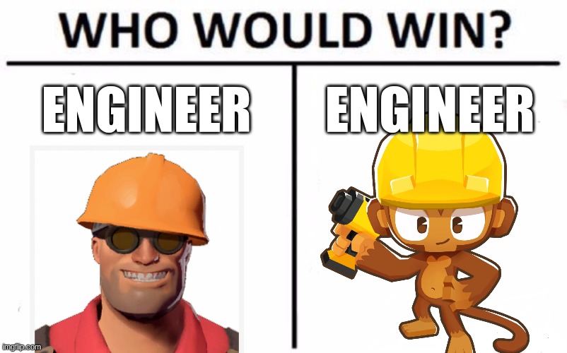 they do the exact same thing, but one's a monkey | ENGINEER; ENGINEER | image tagged in memes,who would win | made w/ Imgflip meme maker