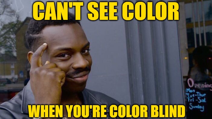 Roll Safe Think About It Meme | CAN'T SEE COLOR WHEN YOU'RE COLOR BLIND | image tagged in memes,roll safe think about it | made w/ Imgflip meme maker