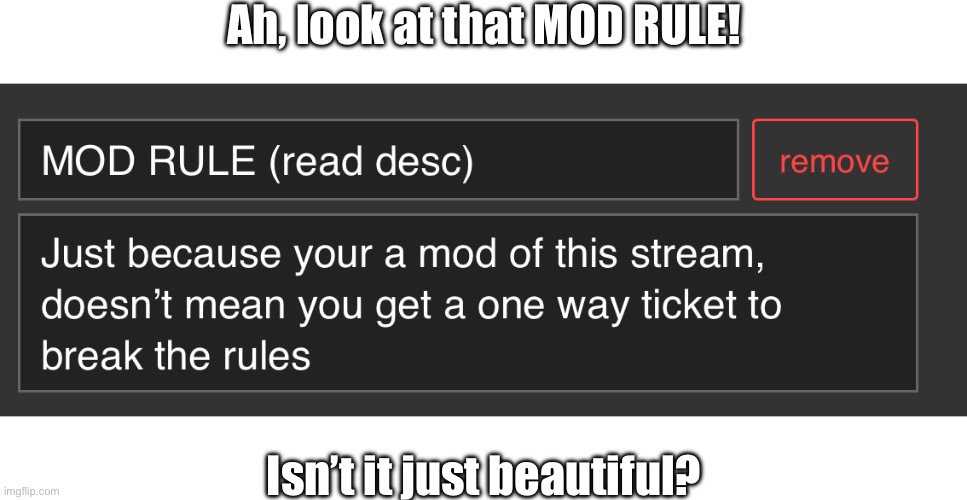 Ah, look at that MOD RULE! Isn’t it just beautiful? | made w/ Imgflip meme maker