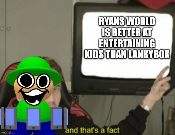 i am afraid i had to say it | RYANS WORLD IS BETTER AT ENTERTAINING KIDS THAN LANKYBOX | image tagged in and that's a fact,memes,dave and bambi | made w/ Imgflip meme maker