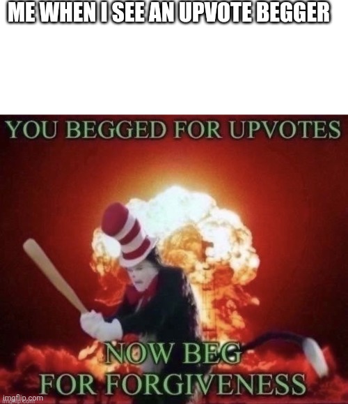 I hate upvote beggers | ME WHEN I SEE AN UPVOTE BEGGER | image tagged in blank white template,beg for forgiveness | made w/ Imgflip meme maker