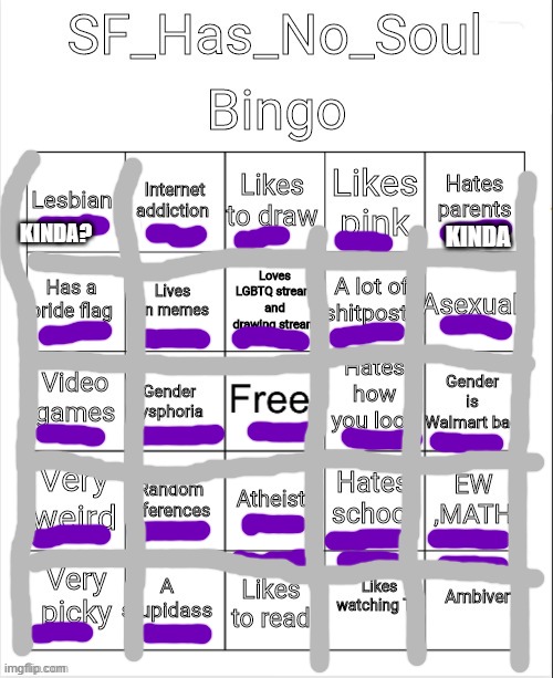 we are the same person apparently ( sf note:OH SH-) | KINDA? KINDA | image tagged in bingo,lgbtq,blackout bingo | made w/ Imgflip meme maker