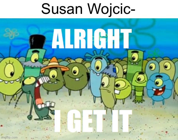 She’s stepped down, we know! | Susan Wojcic- | image tagged in alright i get it | made w/ Imgflip meme maker