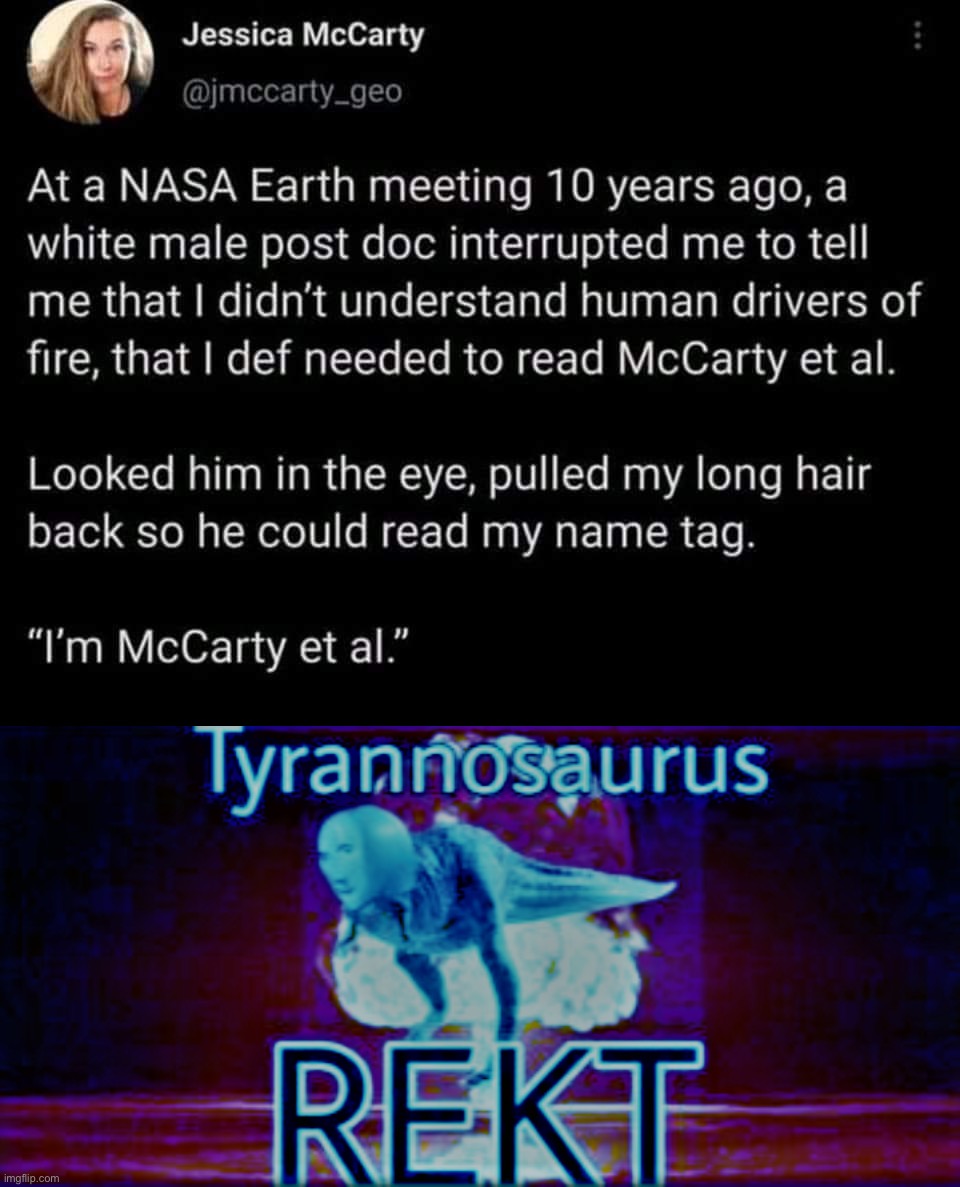 image tagged in mccarty et al,tyrannosaurus rekt blue hue | made w/ Imgflip meme maker