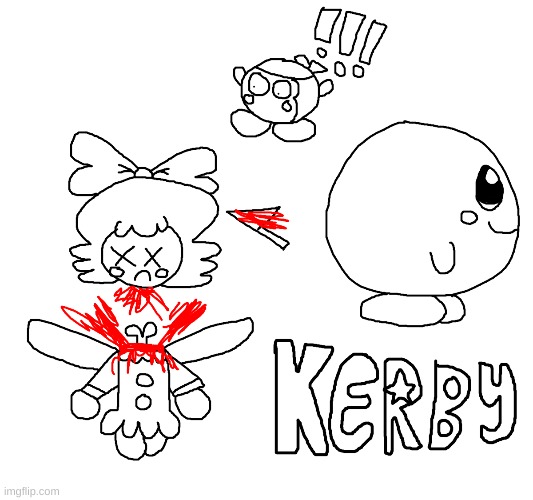 Kirby Parody Art (But it's not the best way to leave Ribbon's dead body exposed) | image tagged in kirby,gore,blood,funny,cute,parody | made w/ Imgflip meme maker