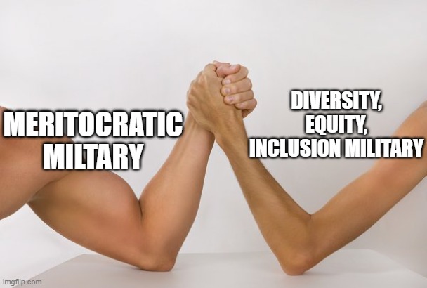 Elon is right | DIVERSITY, EQUITY, INCLUSION MILITARY; MERITOCRATIC MILTARY | image tagged in uneven match | made w/ Imgflip meme maker
