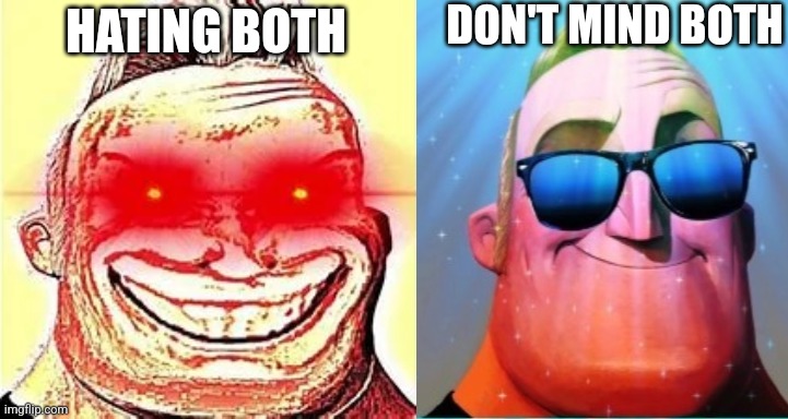 HATING BOTH DON'T MIND BOTH | image tagged in mr incredible becomes canny phase 9,mr incredible becoming canny | made w/ Imgflip meme maker