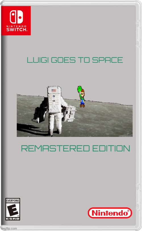 luigi goes to space remastered | LUIGI GOES TO SPACE; REMASTERED EDITION | image tagged in nintendo switch,luigi,remastered,fake,space | made w/ Imgflip meme maker