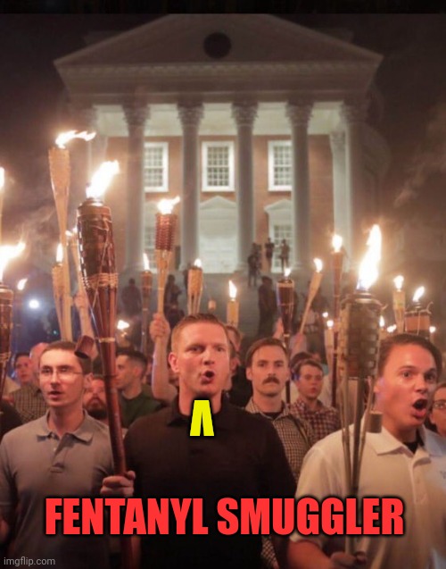 Just a good ole white supremacist boy | V; FENTANYL SMUGGLER | image tagged in charlottesville | made w/ Imgflip meme maker