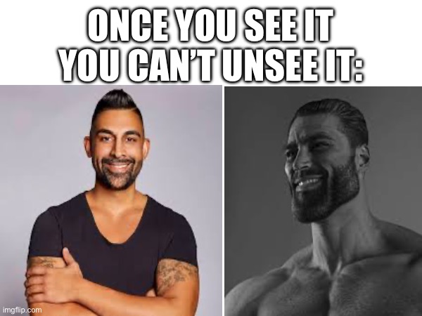 Dhar still doesn’t deserve being called gigachad | ONCE YOU SEE IT YOU CAN’T UNSEE IT: | image tagged in dhar mann,gigachad | made w/ Imgflip meme maker