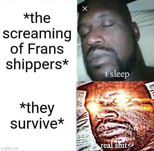Sleeping Shaq | *the screaming of Frans shippers*; *they survive* | image tagged in memes,sleeping shaq | made w/ Imgflip meme maker