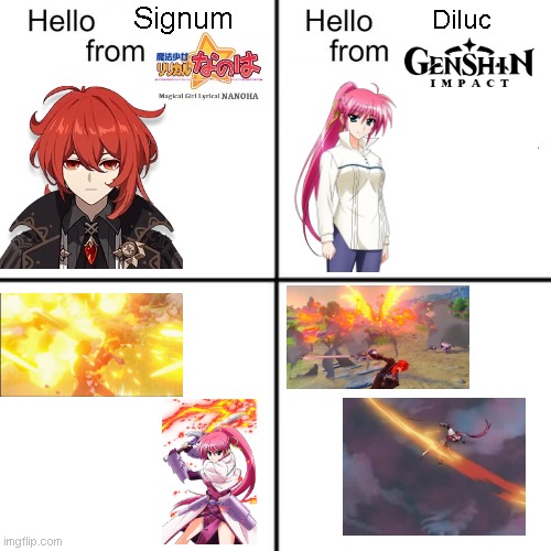 Diluc x Signum | Signum; Diluc | image tagged in hello person from | made w/ Imgflip meme maker