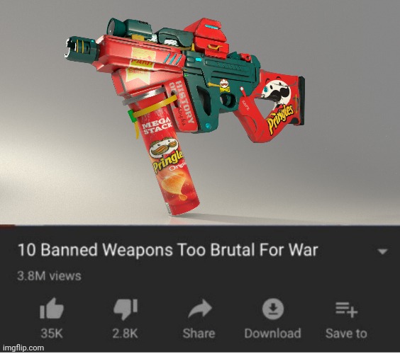 Pringles gun | image tagged in top 10 weapons banned from war,pringles,gun,guns,memes,meme | made w/ Imgflip meme maker