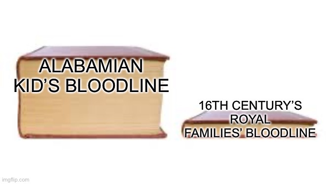 Big book small book | ALABAMIAN KID’S BLOODLINE; 16TH CENTURY’S ROYAL FAMILIES’ BLOODLINE | image tagged in big book small book | made w/ Imgflip meme maker