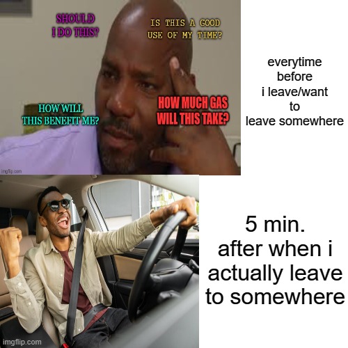 Everytime I Leave Anywhere | everytime before i leave/want to leave somewhere; 5 min. after when i actually leave to somewhere | image tagged in relatable,relatable memes,relateable,funny memes,so true memes,lol so funny | made w/ Imgflip meme maker