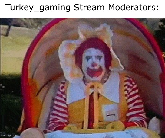 They be mod abusing bruhh | Turkey_gaming Stream Moderators: | image tagged in ronald mcdonald in a stroller,imgflip,memes,clown,mod,abuse | made w/ Imgflip meme maker