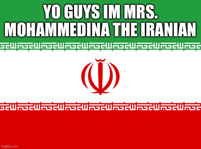 yes | YO GUYS IM MRS. MOHAMMEDINA THE IRANIAN | image tagged in iran flag | made w/ Imgflip meme maker