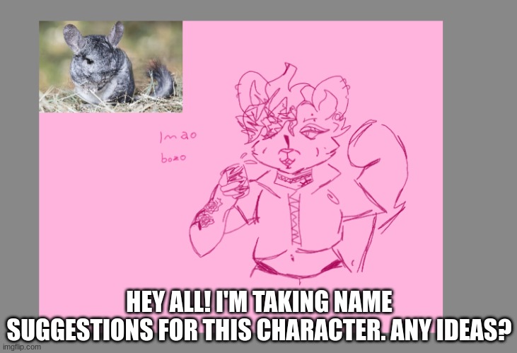 got a few but i wanna see what y'all come up with! | HEY ALL! I'M TAKING NAME SUGGESTIONS FOR THIS CHARACTER. ANY IDEAS? | made w/ Imgflip meme maker