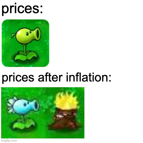 175 + 175 = 100 | prices:; prices after inflation: | image tagged in plants vs zombies | made w/ Imgflip meme maker