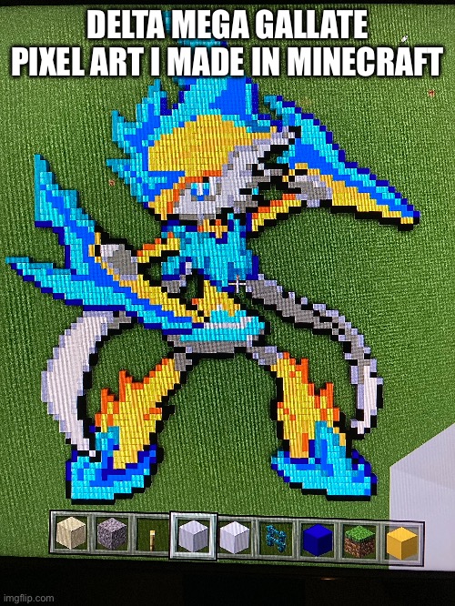 The best of both worlds. Comment a link to a pixel art, and I’ll make it in minecraft. | DELTA MEGA GALLATE PIXEL ART I MADE IN MINECRAFT | image tagged in pixel,art,minecraft,pokemon | made w/ Imgflip meme maker