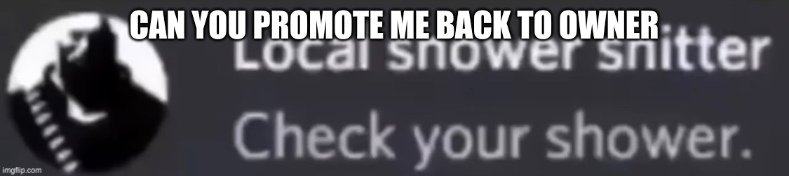 Check your shower | CAN YOU PROMOTE ME BACK TO OWNER | image tagged in check your shower | made w/ Imgflip meme maker