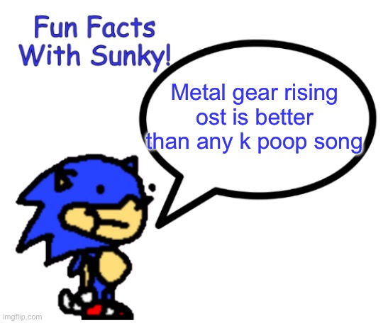 Fun Facts With Sunky! | Metal gear rising ost is better than any k poop song | image tagged in fun facts with sunky | made w/ Imgflip meme maker