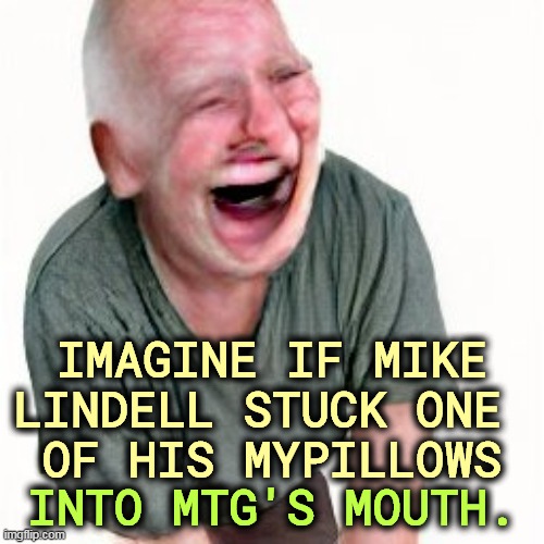 Keep it in the family | IMAGINE IF MIKE LINDELL STUCK ONE 
OF HIS MYPILLOWS; INTO MTG'S MOUTH. | image tagged in qanon,maga,crazy,mike lindell,mypillow,mtg | made w/ Imgflip meme maker