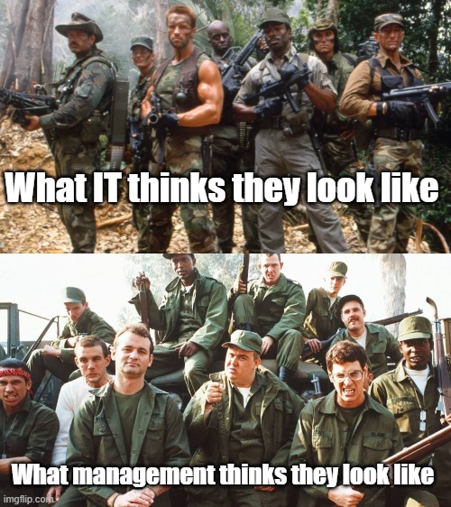 What IT thinks they look like; What management thinks they look like | made w/ Imgflip meme maker