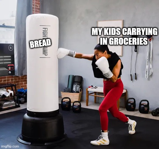 MY KIDS CARRYING IN GROCERIES; BREAD | image tagged in funny memes | made w/ Imgflip meme maker